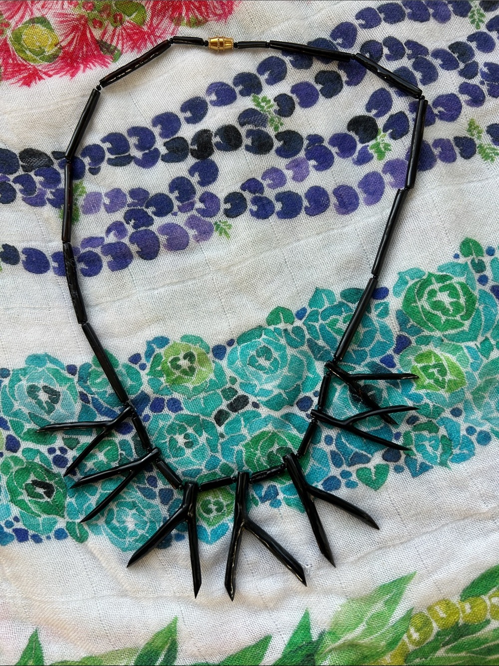 Hawaiian Black Coral Spike Drop Necklace